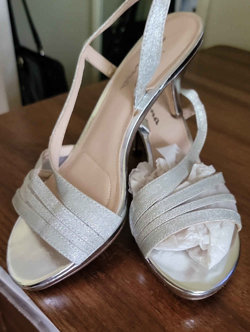 A Touch Of NINA Silver Glitter Strappy Women's High Heel Sandals